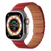 For Apple Watch 46mm / 49mm / 45mm / 44mm Magnetic PU Leather Watch Band(Red)