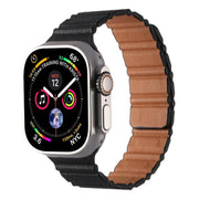 For Apple Watch 46mm / 49mm / 45mm / 44mm Magnetic PU Leather Watch Band(Black)