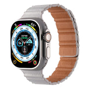 For Apple Watch 46mm / 49mm / 45mm / 44mm Magnetic PU Leather Watch Band(White)