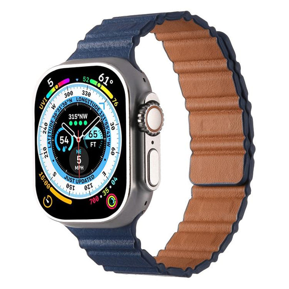 For Apple Watch 46mm / 49mm / 45mm / 44mm Magnetic PU Leather Watch Band(Midnight Blue)