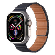 For Apple Watch 46mm / 49mm / 45mm / 44mm Magnetic PU Leather Watch Band(Dark Blue)