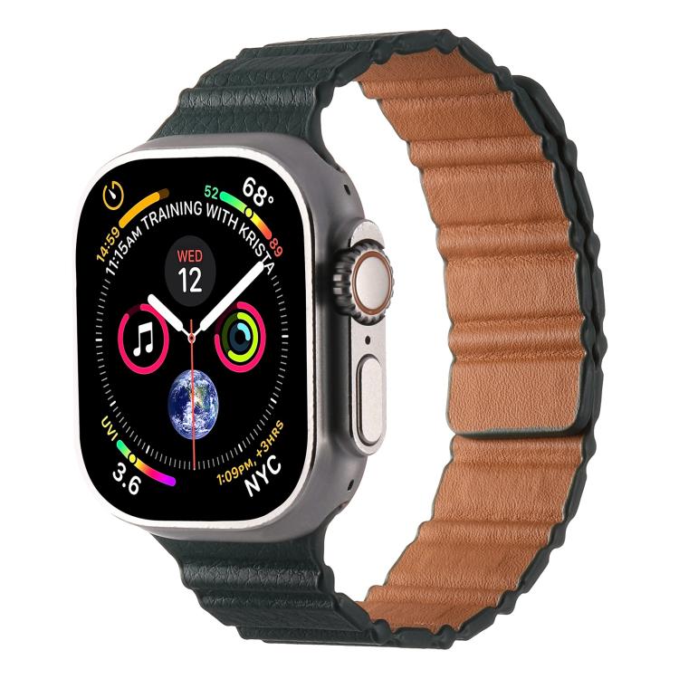 For Apple Watch 46mm / 49mm / 45mm / 44mm Magnetic PU Leather Watch Band(Cedar Green) - Watch Bands by PMC TechLife | Online Shopping South Africa | PMC TechLife | Buy Now Pay Later Mobicred
