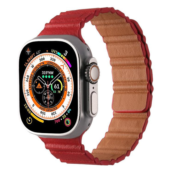 For Apple Watch 42mm / 41mm / 40mm / 38mm Magnetic PU Leather Watch Band(Red)