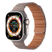For Apple Watch 42mm / 41mm / 40mm / 38mm Magnetic PU Leather Watch Band(Khaki)