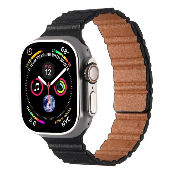 For Apple Watch 42mm / 41mm / 40mm / 38mm Magnetic PU Leather Watch Band(Black)