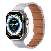 For Apple Watch 42mm / 41mm / 40mm / 38mm Magnetic PU Leather Watch Band(Pink White)