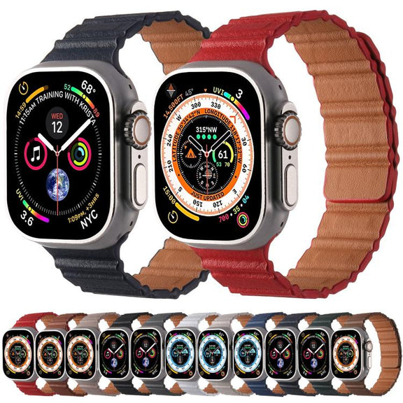 For Apple Watch 46mm / 49mm / 45mm / 44mm Magnetic PU Leather Watch Band(Bronzing)