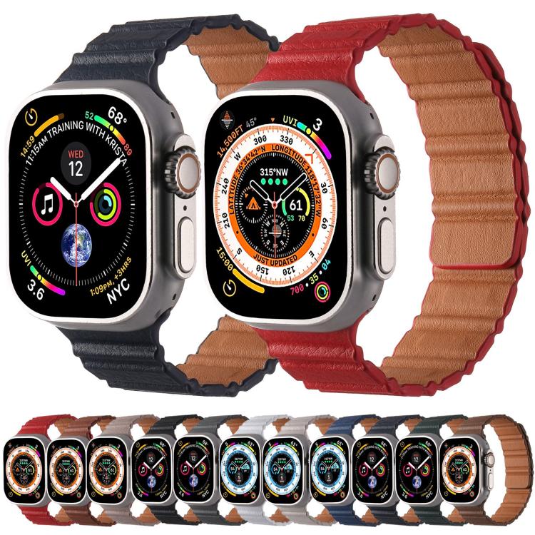 For Apple Watch 46mm / 49mm / 45mm / 44mm Magnetic PU Leather Watch Band(Bronzing)