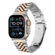 For Apple Watch 46mm / 49mm / 45mm / 44mm Quick Release Five-bead Metal Watch Band(Silver Rose Gold)