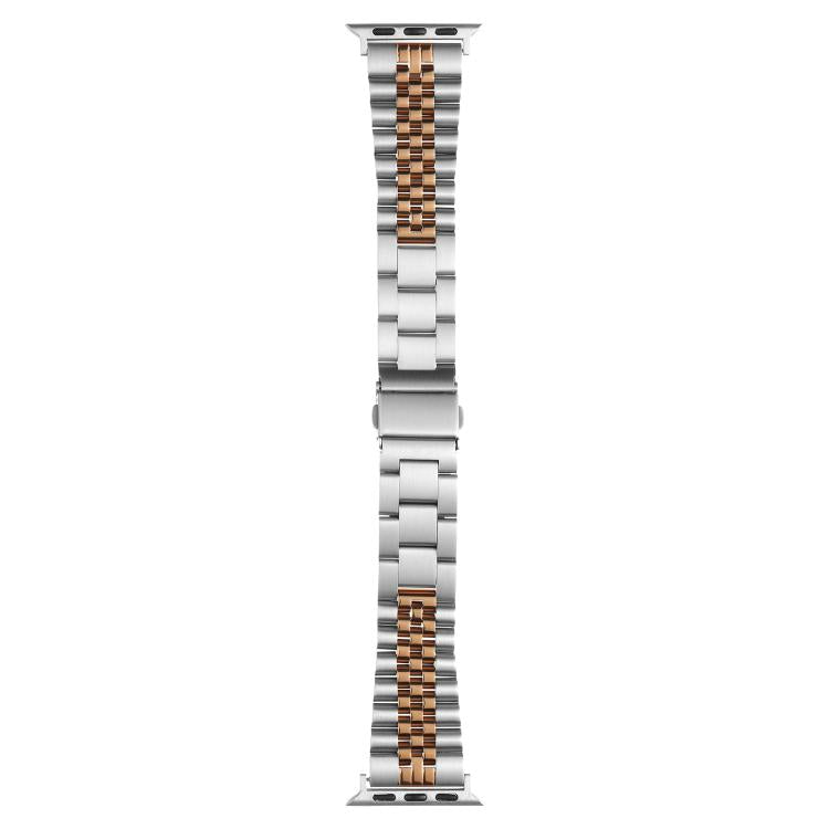 For Apple Watch 42mm / 41mm / 40mm / 38mm Quick Release Five-bead Metal Watch Band(Silver Rose Gold)