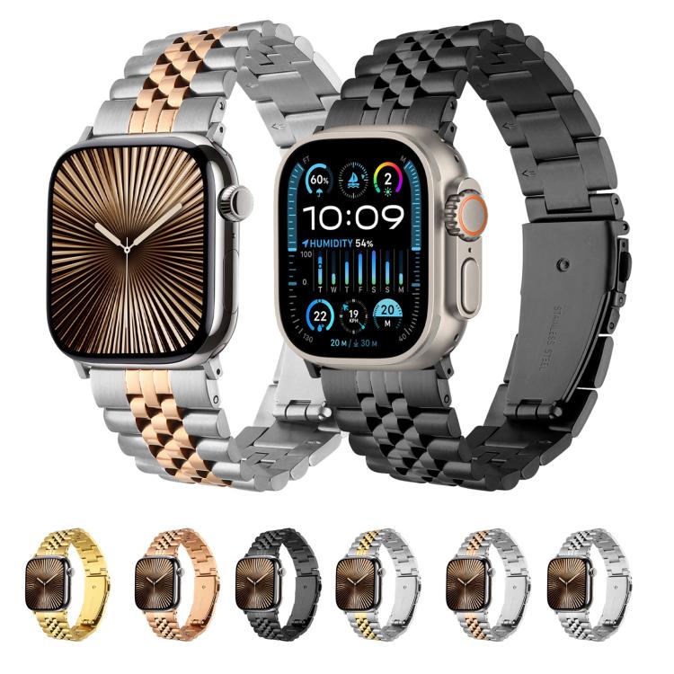 For Apple Watch 42mm / 41mm / 40mm / 38mm Quick Release Five-bead Metal Watch Band(Silver Gold)