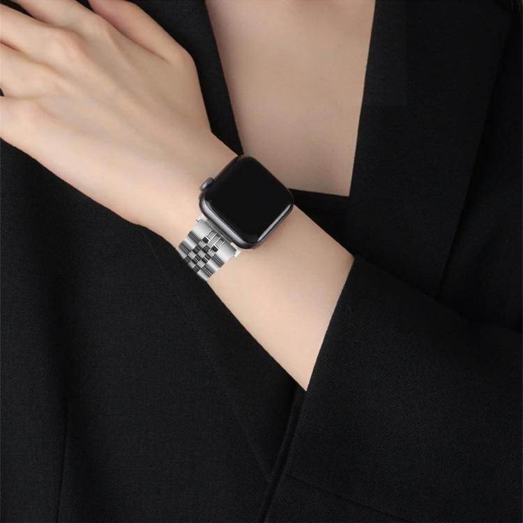 For Apple Watch 42mm / 41mm / 40mm / 38mm Quick Release Five-bead Metal Watch Band(Silver Rose Gold)