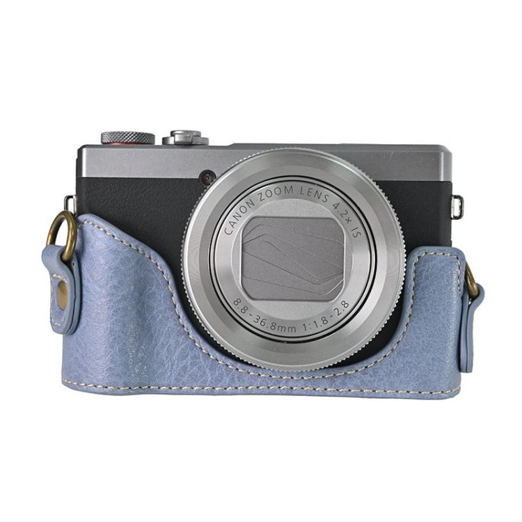 For Canon G7 X Mark III / G7X3 Retro Litchi Texture Leather Full Body Camera Case Bag with Strap(Blue)