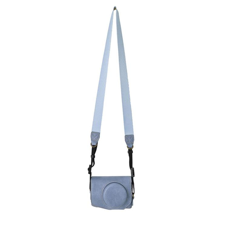 For Canon G7 X Mark III / G7X3 Retro Litchi Texture Leather Full Body Camera Case Bag with Strap(Blue)