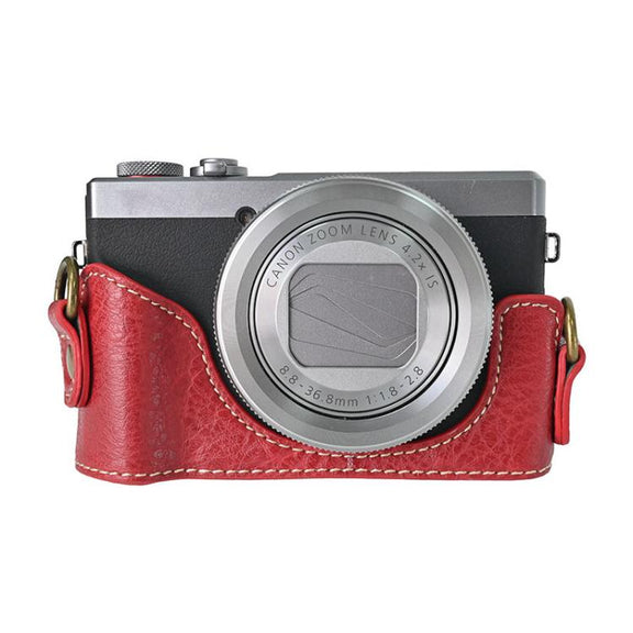 For Canon G7 X Mark III / G7X3 Retro Litchi Texture Leather Full Body Camera Case Bag with Strap(Red)