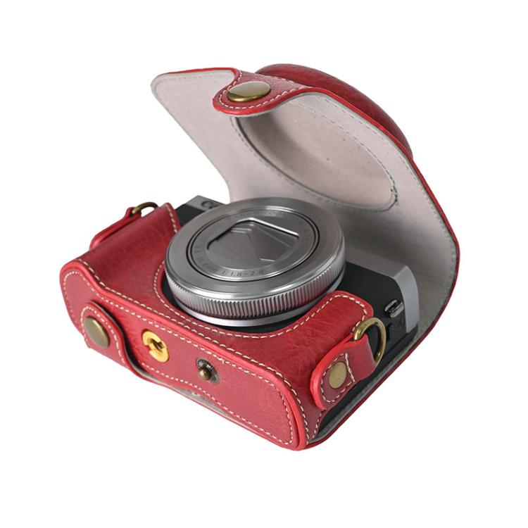 For Canon G7 X Mark III / G7X3 Retro Litchi Texture Leather Full Body Camera Case Bag with Strap(Red)