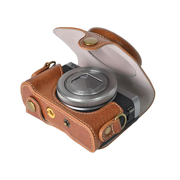For Canon G7 X Mark III / G7X3 Retro Litchi Texture Leather Full Body Camera Case Bag with Strap(Coffee)