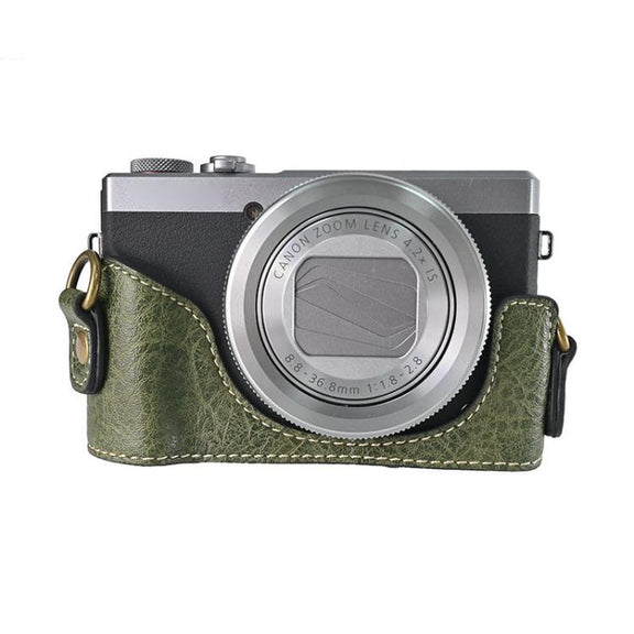 For Canon G7 X Mark III / G7X3 Retro Litchi Texture Leather Full Body Camera Case Bag with Strap(Green)