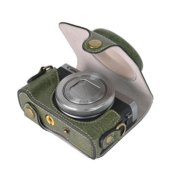 For Canon G7 X Mark III / G7X3 Retro Litchi Texture Leather Full Body Camera Case Bag with Strap(Green)