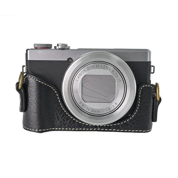 For Canon G7 X Mark III / G7X3 Retro Litchi Texture Leather Full Body Camera Case Bag with Strap(Black)