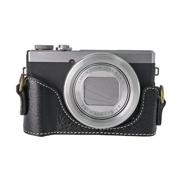 For Canon G7 X Mark III / G7X3 Retro Litchi Texture Leather Full Body Camera Case Bag with Strap(Black)