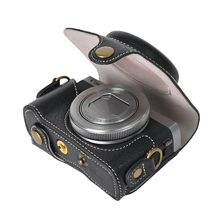 For Canon G7 X Mark III / G7X3 Retro Litchi Texture Leather Full Body Camera Case Bag with Strap(Black)