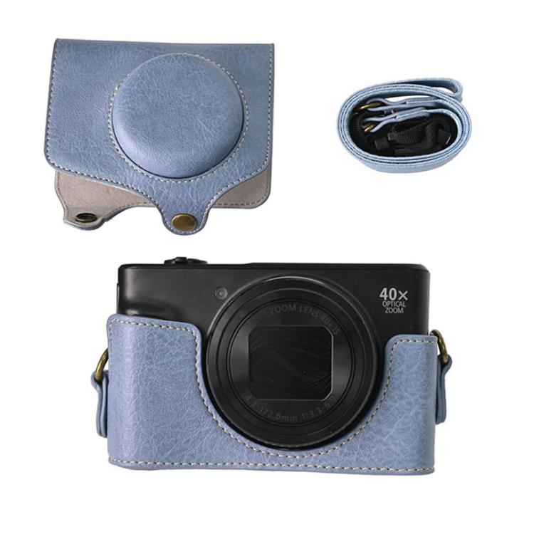 For Canon PowerShot SX740 HS Retro Litchi Texture Leather Full Body Camera Case Bag with Strap(Blue)