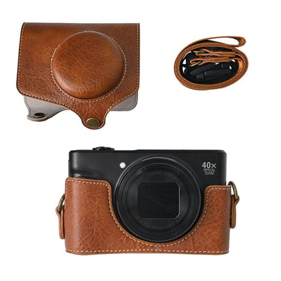 For Canon PowerShot SX740 HS Retro Litchi Texture Leather Full Body Camera Case Bag with Strap(Coffee)