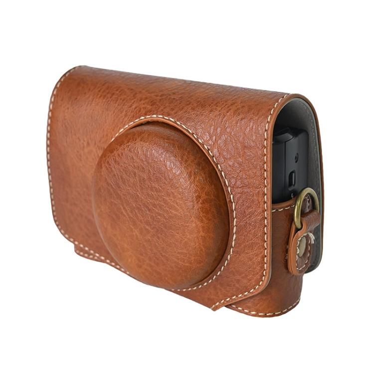 For Canon PowerShot SX740 HS Retro Litchi Texture Leather Full Body Camera Case Bag with Strap(Coffee)