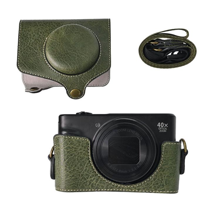 For Canon PowerShot SX740 HS Retro Litchi Texture Leather Full Body Camera Case Bag with Strap(Green)