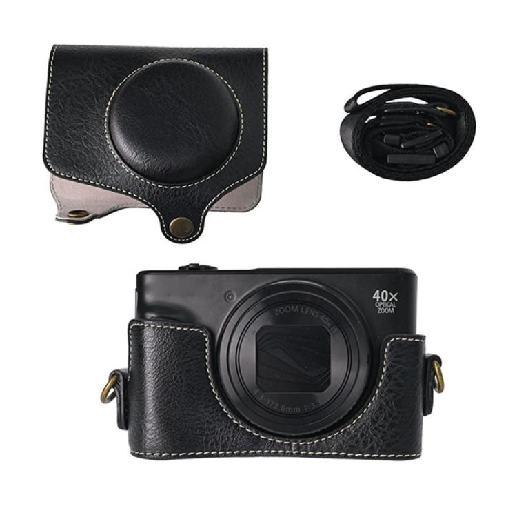 For Canon PowerShot SX740 HS Retro Litchi Texture Leather Full Body Camera Case Bag with Strap(Black)