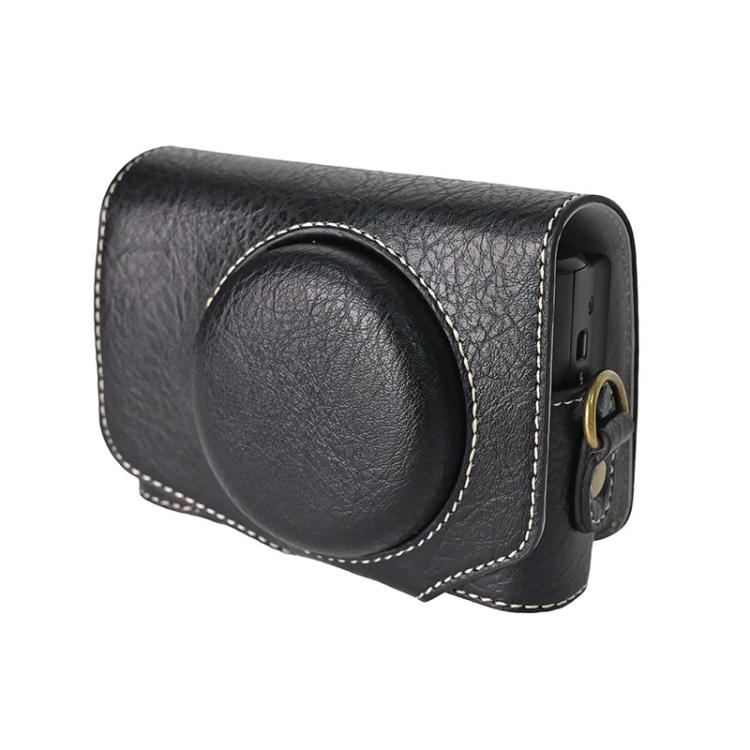 For Canon PowerShot SX740 HS Retro Litchi Texture Leather Full Body Camera Case Bag with Strap(Black)