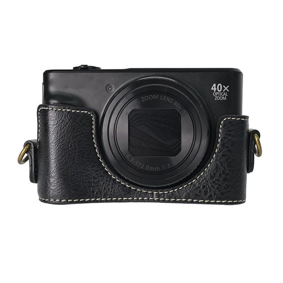 For Canon PowerShot SX740 HS Retro Litchi Texture Leather Full Body Camera Case Bag with Strap(Black)