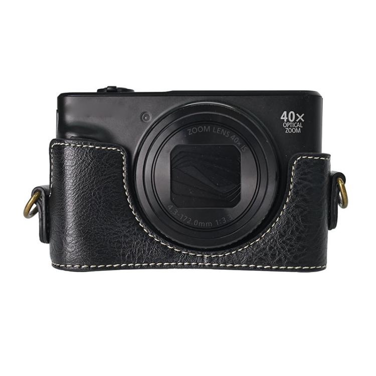 For Canon PowerShot SX740 HS Retro Litchi Texture Leather Full Body Camera Case Bag with Strap(Black)