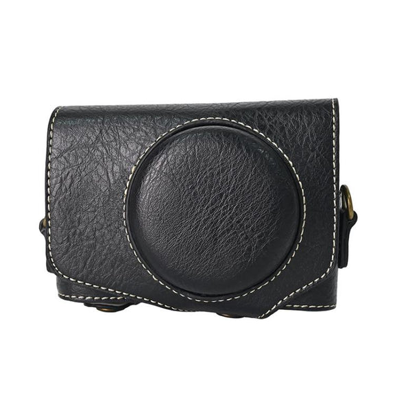 For Canon PowerShot SX740 HS Retro Litchi Texture Leather Full Body Camera Case Bag with Strap(Black)