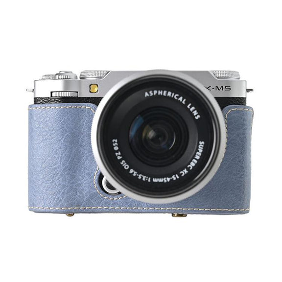 For FUJIFILM X-M5 Retro Litchi Texture Leather Full Body Camera Case Bag with Strap(Blue)