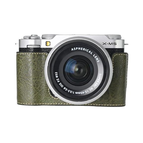 For FUJIFILM X-M5 Retro Litchi Texture Leather Full Body Camera Case Bag with Strap(Green)