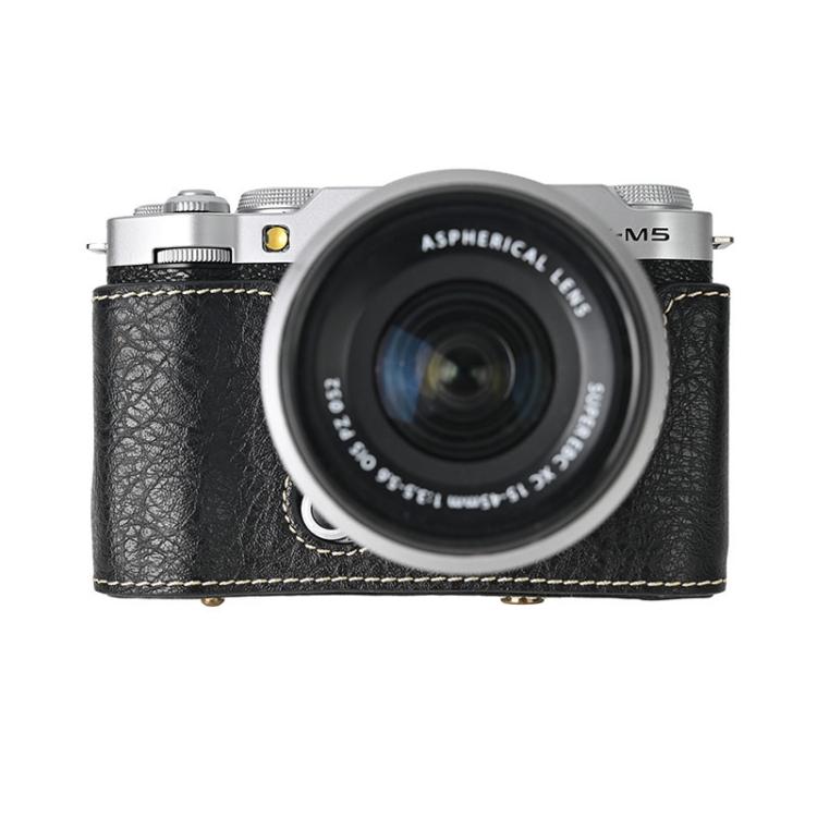 For FUJIFILM X-M5 Retro Litchi Texture Leather Full Body Camera Case Bag with Strap(Black)