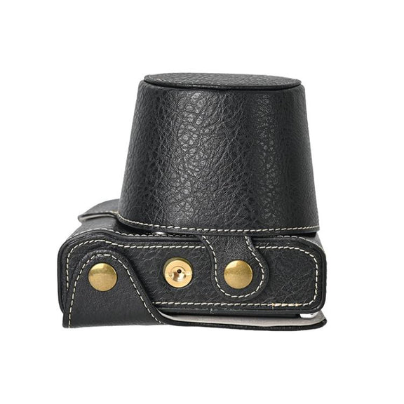 For FUJIFILM X-M5 Retro Litchi Texture Leather Full Body Camera Case Bag with Strap(Black)