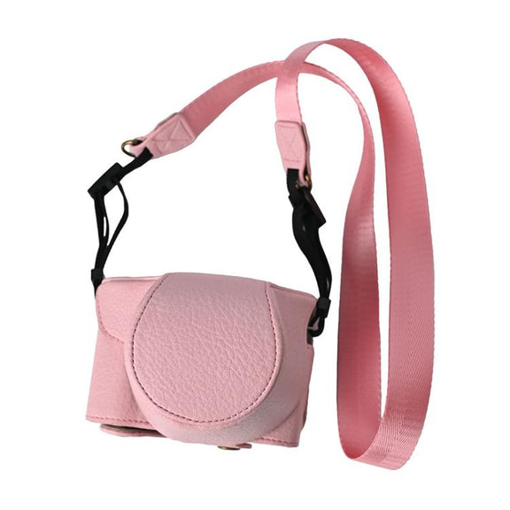 For FUJIFILM X-M5 Retro Litchi Texture Leather Full Body Camera Case Bag with Strap(Pink)