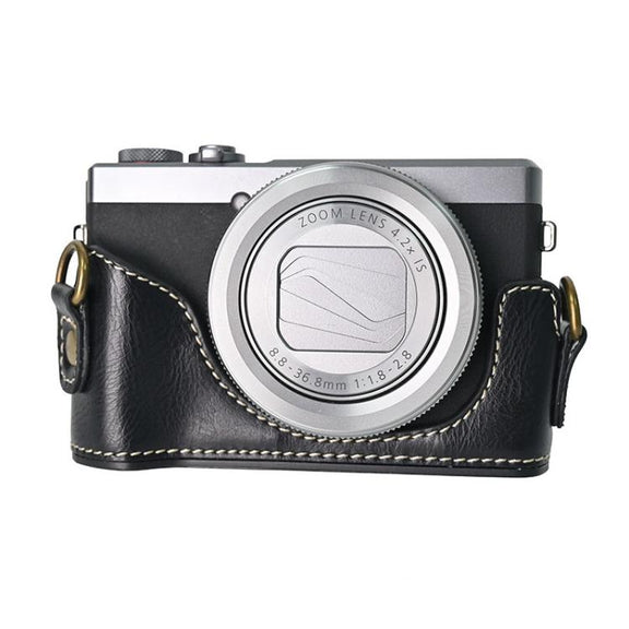 For Canon G7 X Mark III / G7X3 Retro Pull Up Leather Full Body Camera Case Bag with Strap(Black)