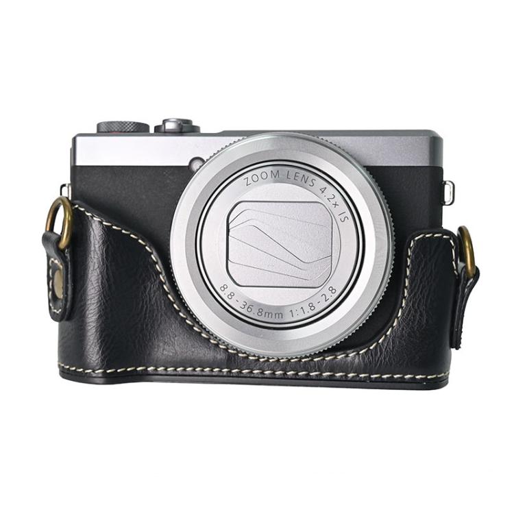 For Canon G7 X Mark III / G7X3 Retro Pull Up Leather Full Body Camera Case Bag with Strap(Black)