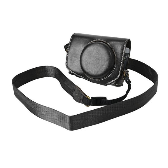 For Canon G7 X Mark III / G7X3 Retro Pull Up Leather Full Body Camera Case Bag with Strap(Black)