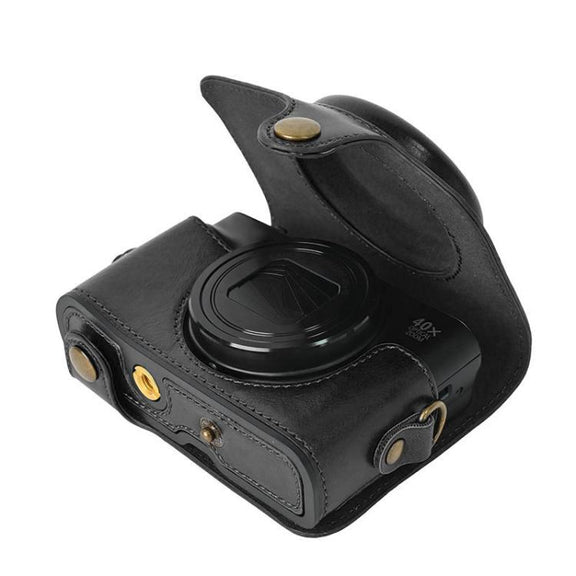 For Canon PowerShot SX740 HS Retro Pull Up Leather Full Body Camera Case Bag with Strap(Black)