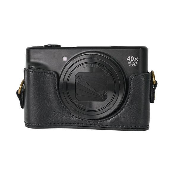 For Canon PowerShot SX740 HS Retro Pull Up Leather Full Body Camera Case Bag with Strap(Black)