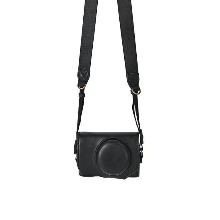 For Canon PowerShot SX740 HS Retro Pull Up Leather Full Body Camera Case Bag with Strap(Black)