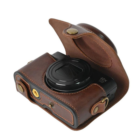 For Canon PowerShot SX740 HS Retro Pull Up Leather Full Body Camera Case Bag with Strap(Coffee)