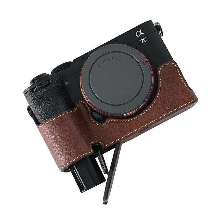 For Sony ILCE-7CM2 / Alpha 7C II Litchi Texture PU Leather Camera Half Case Base(Coffee) - free shipping - PMC TechLife - Order now!