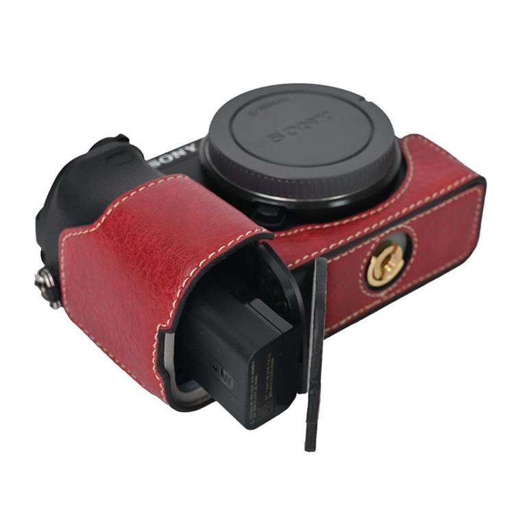 For Sony ILCE-6400 / A6300 / A6200 Litchi Texture PU Leather Camera Half Case Base(Wine Red) - free shipping - PMC TechLife - Order now!