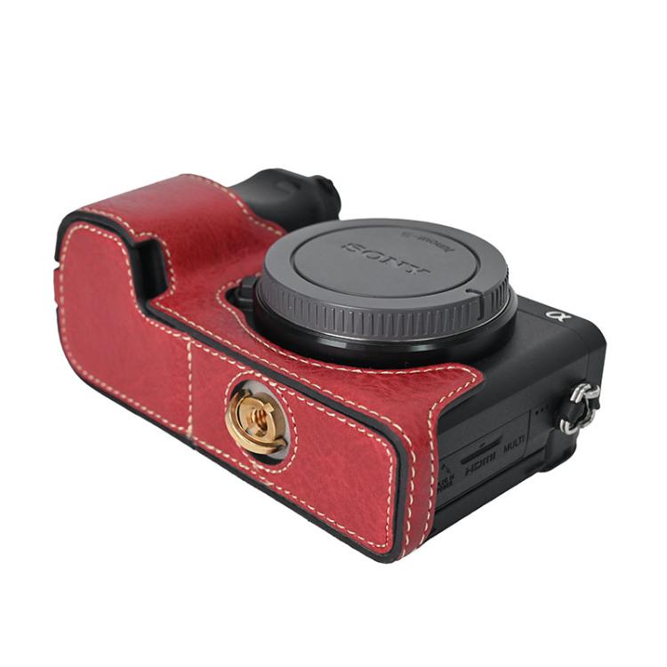 For Sony ILCE-6400 / A6300 / A6200 Litchi Texture PU Leather Camera Half Case Base(Wine Red) - free shipping - PMC TechLife - Order now!